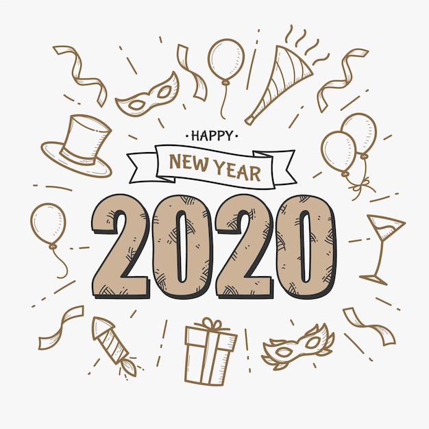 Hand getekend nieuwjaar 2020 achtergrond