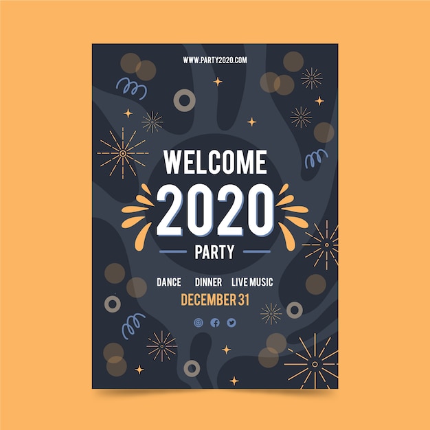 Gratis vector hand getekend nieuwjaar 2020 party flyer