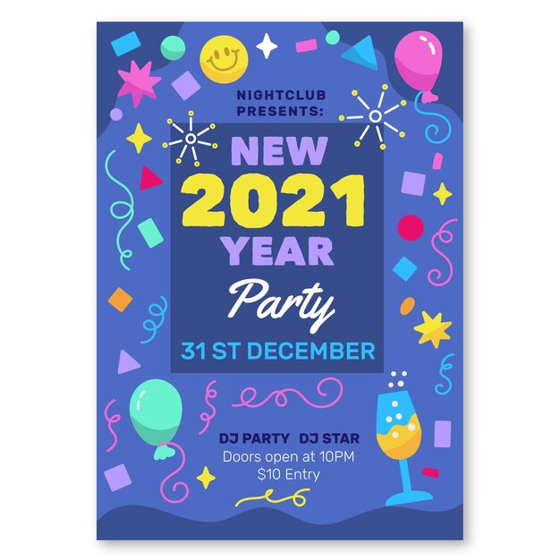 Hand getekend nieuwjaar 2021 partij flyer-sjabloon