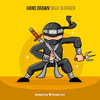 Hand getekend ninja krijger