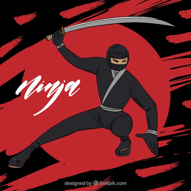 Hand getekend ninja warrior achtergrond
