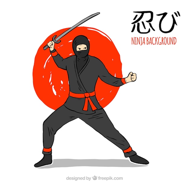 Gratis vector hand getekend ninja warrior achtergrond