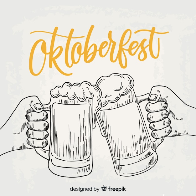 Gratis vector hand getekend oktoberfest achtergrond met potten bier