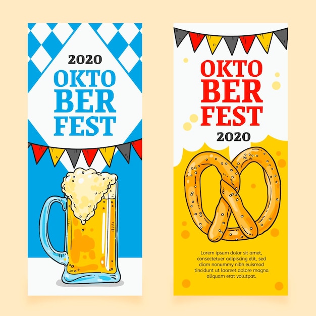 Gratis vector hand getekend oktoberfest banners set