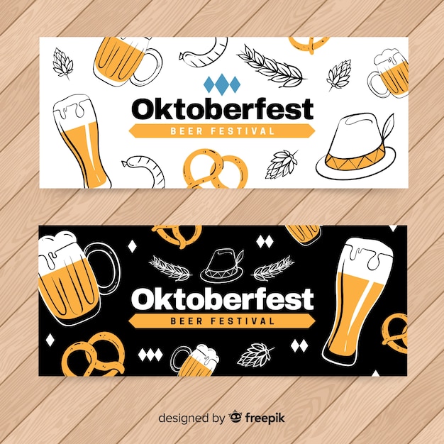 Hand getekend oktoberfest banners sjabloon