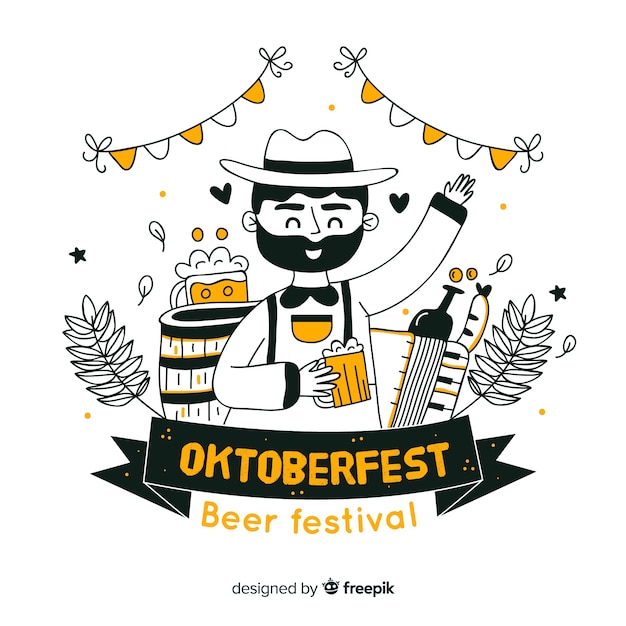 Gratis vector hand getekend oktoberfest bierfestival