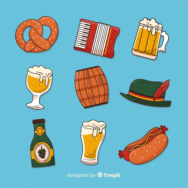 Gratis vector hand getekend oktoberfest element collectie