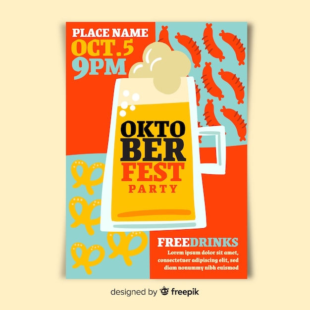 Gratis vector hand getekend oktoberfest poster sjabloon