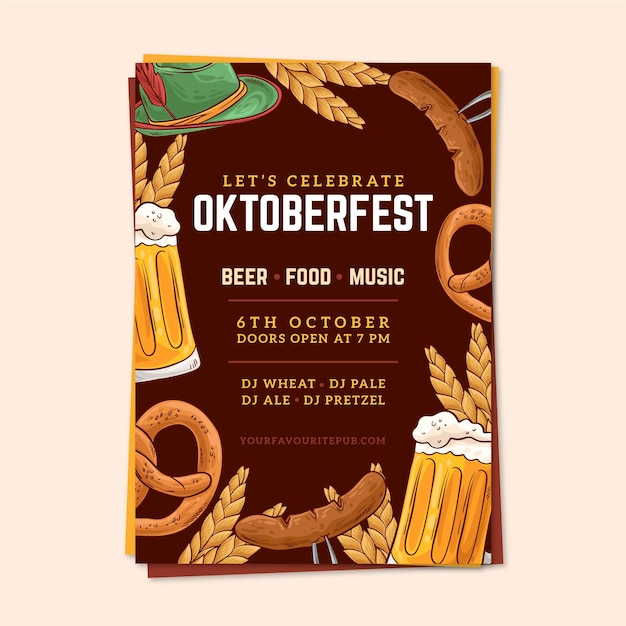 Hand getekend oktoberfest poster sjabloon