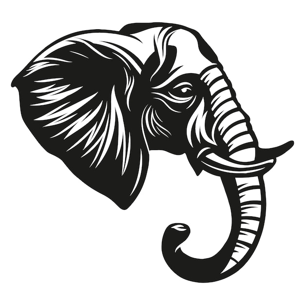 Hand getekend olifant hoofd silhouet