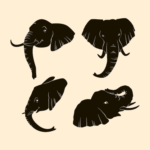 Hand getekend olifant hoofd silhouet