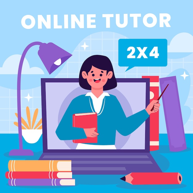 Gratis vector hand getekend online tutor illustratie