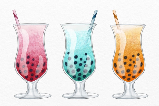 Hand getekend ontwerp bubble tea collectie