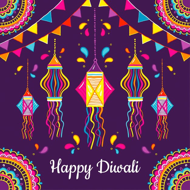 Hand getekend ontwerp diwali-evenement