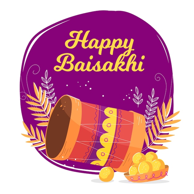 Gratis vector hand getekend ontwerp gelukkig baisakhi