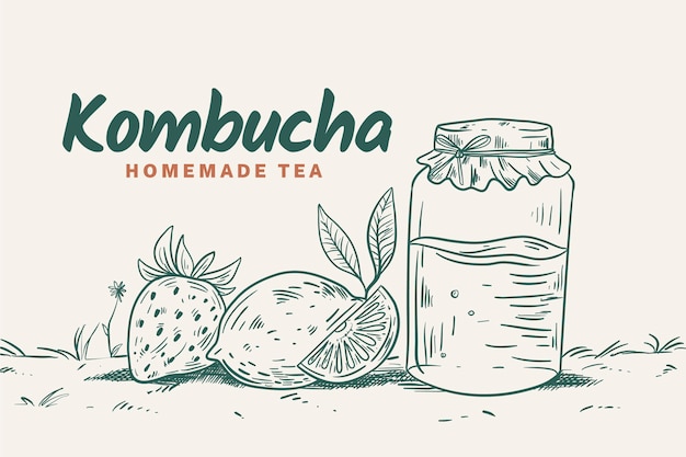 Gratis vector hand getekend ontwerp kombucha thee