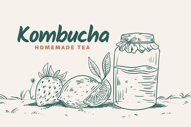 Hand getekend ontwerp kombucha thee