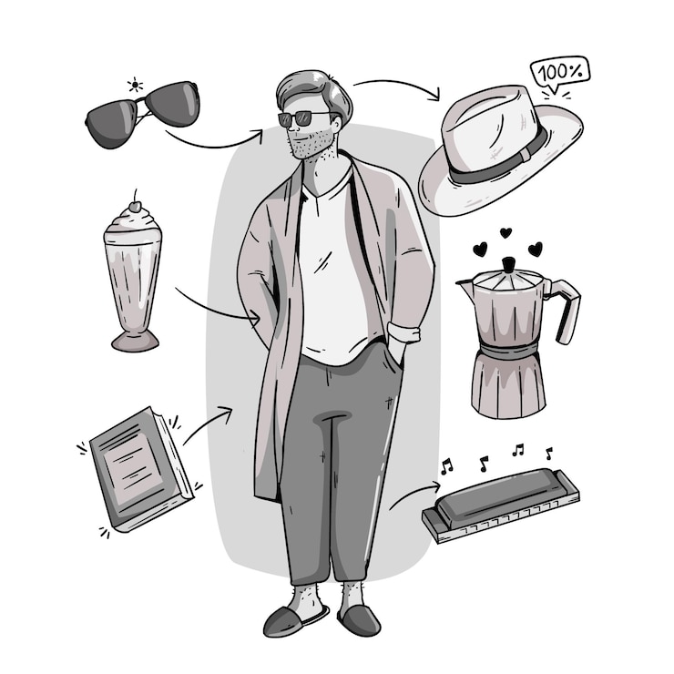 Gratis Vector hand getekend over mij concept met hobby's en interesses