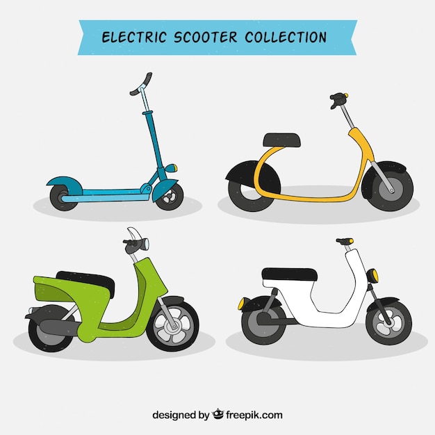 Gratis vector hand getekend pak met elektrische scooters