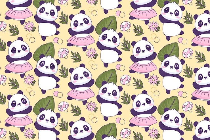 Gratis Vector hand getekend panda patroon ontwerp