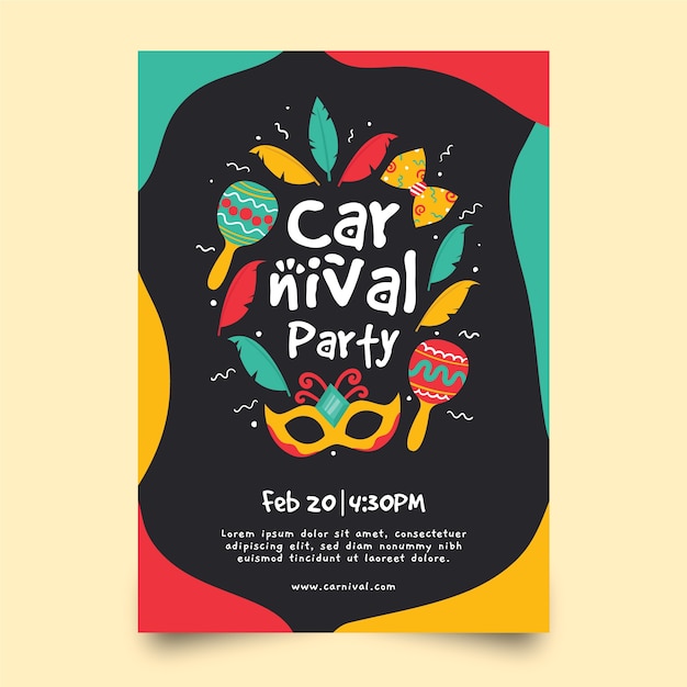 Gratis vector hand getekend partij poster voor carnaval sjabloon