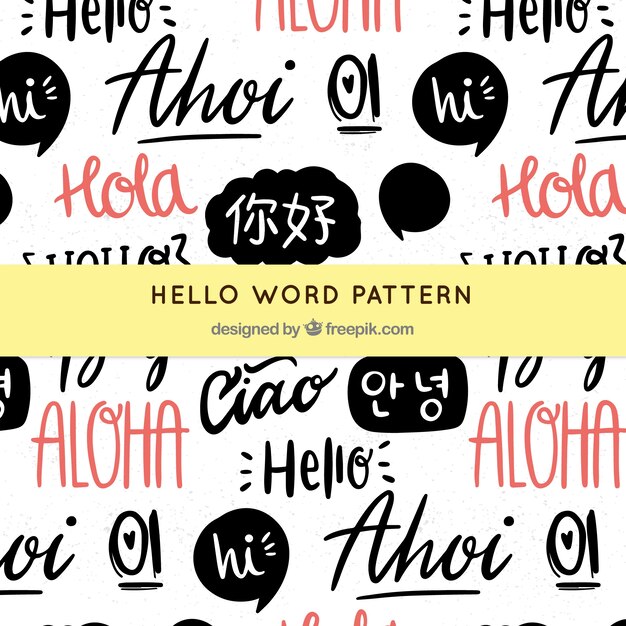Hand getekend patroon met Hallo woord in verschillende talen