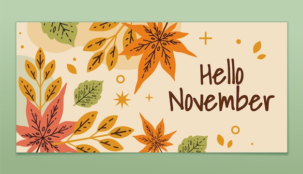 Gratis vector hand getekend plat hallo november banner