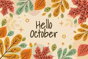 Gratis vector hand getekend plat hallo oktober achtergrond