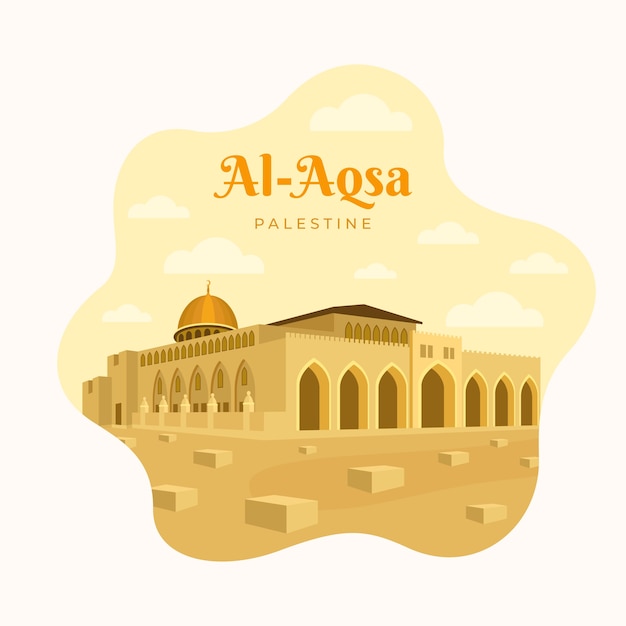 Hand getekend plat ontwerp al aqsa illustratie