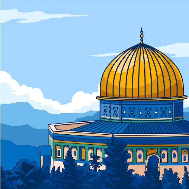 Hand getekend plat ontwerp al aqsa illustratie