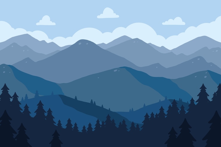 Gratis Vector hand getekend plat ontwerp berglandschap