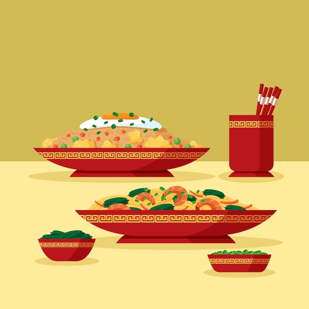 Gratis vector hand getekend plat ontwerp chinees eten illustratie