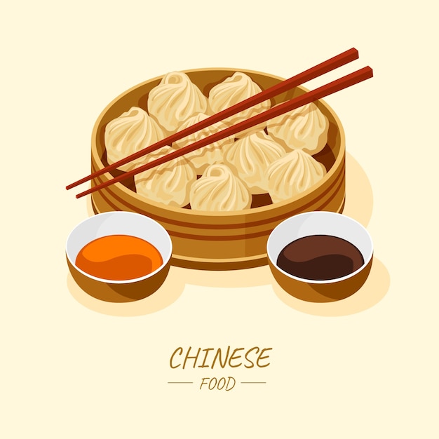 Hand getekend plat ontwerp Chinees eten illustratie