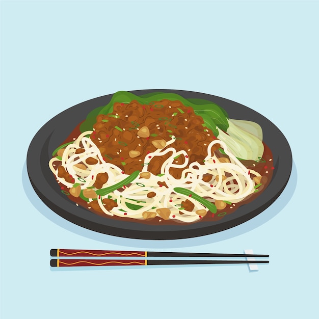 Hand getekend plat ontwerp Chinees eten