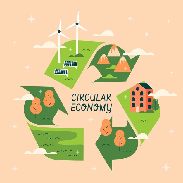 Hand getekend plat ontwerp circulaire economie infographic