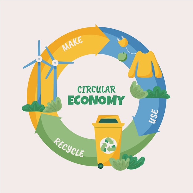 Hand getekend plat ontwerp circulaire economie infographic