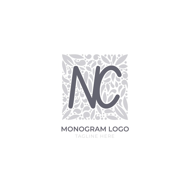 Hand getekend plat ontwerp cn of nc logo