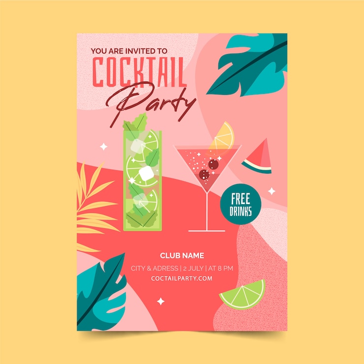 Gratis Vector hand getekend plat ontwerp cocktail flyer ontwerp
