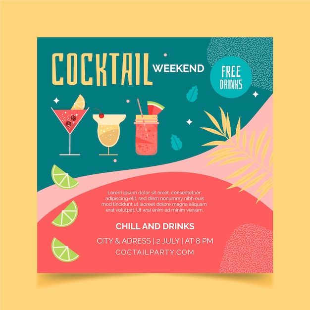 Hand getekend plat ontwerp cocktail flyer ontwerp