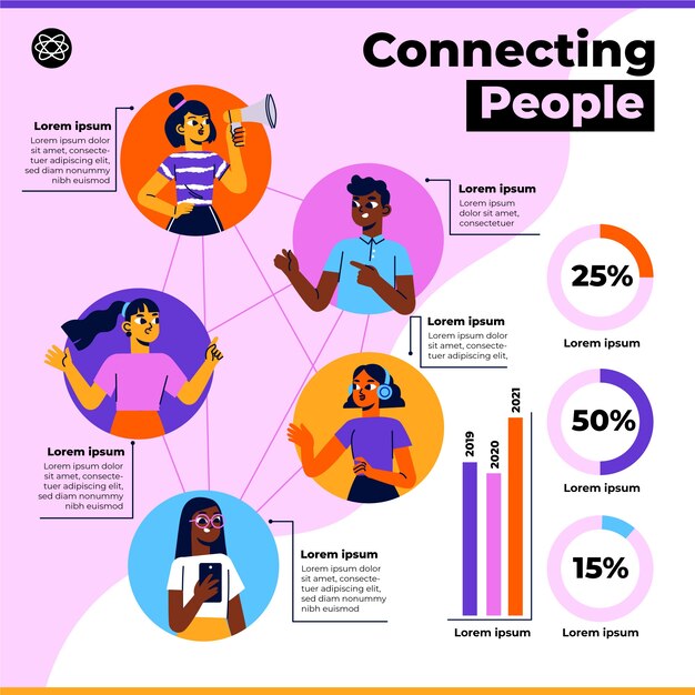 Hand getekend plat ontwerp dat mensen infographic verbindt