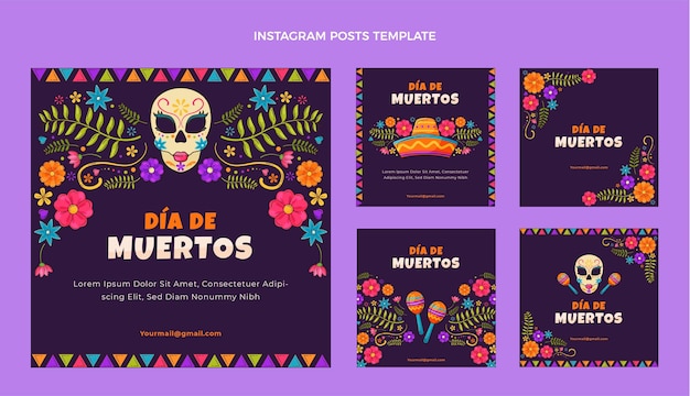 Gratis vector hand getekend plat ontwerp dia de muertos ig post