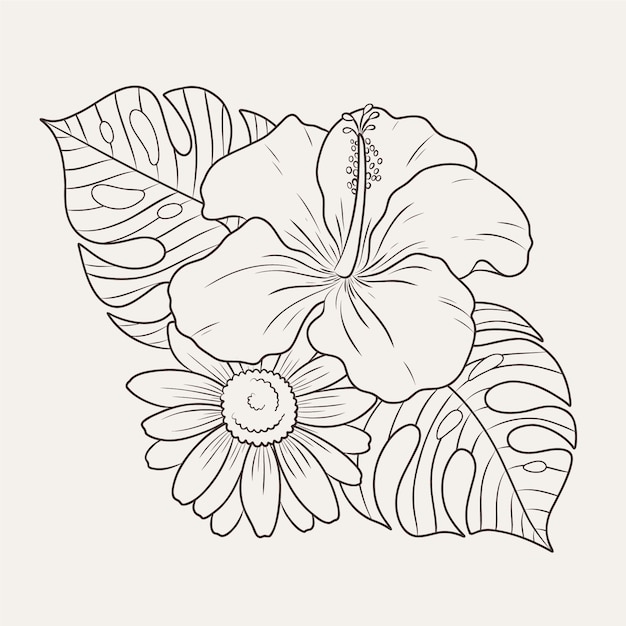 Hand getekend plat ontwerp eenvoudig bloemoverzicht