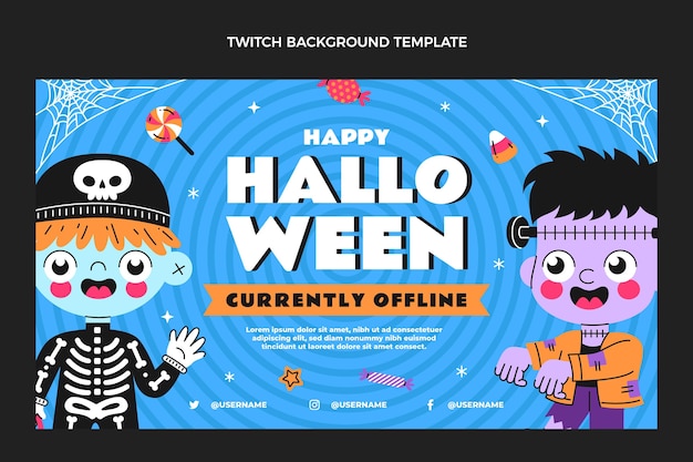 Gratis vector hand getekend plat ontwerp halloween twitch achtergrond