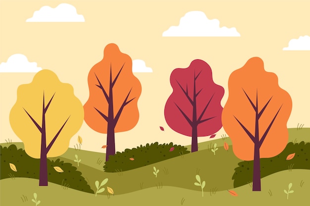 Gratis vector hand getekend plat ontwerp herfstlandschap