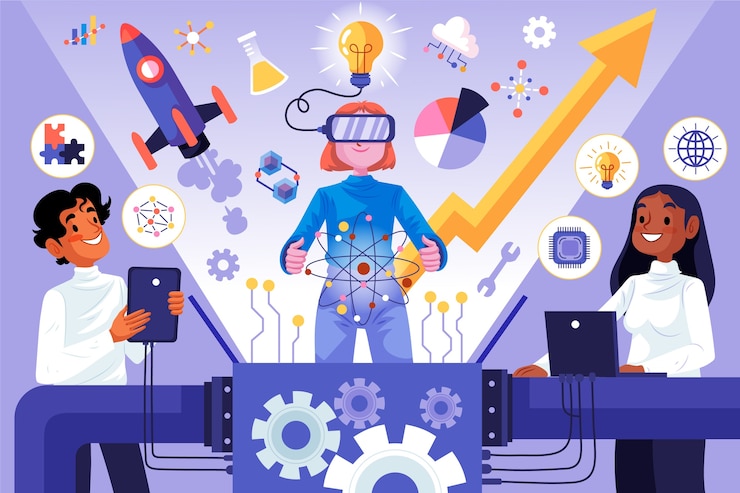 Gratis Vector hand getekend plat ontwerp innovatieconcept