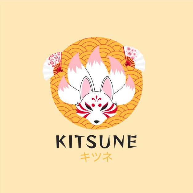 Hand getekend plat ontwerp kitsune-logo