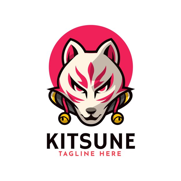 Hand getekend plat ontwerp kitsune-logo