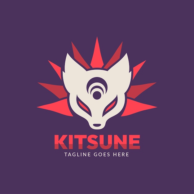 Hand getekend plat ontwerp kitsune-logo