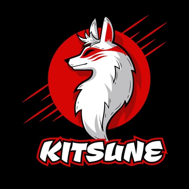 Hand getekend plat ontwerp kitsune-logo