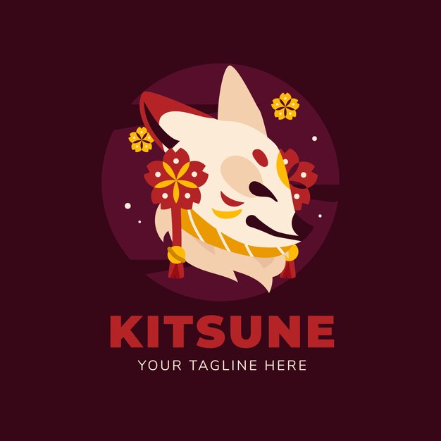 Hand getekend plat ontwerp kitsune-logo